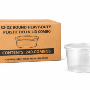 32oz Round Heavy Duty Plastic Deli Container & Lid Combo (240/Case)
