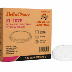 BellaChoice 107mm Flat Lids – Clear – 500/Case (Fits 32 oz PET Cup)