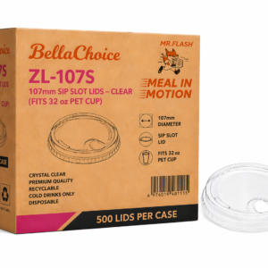 BellaChoice 107mm Sip Slot Lids – Clear – 500/Case (Fits 32 oz PET Cup)
