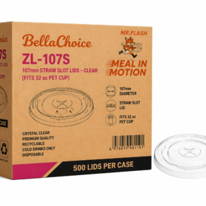 BellaChoice 107mm Straw Slot Lids – Clear – 500/Case (Fits 32 oz PET Cup)