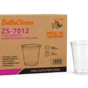 BellaChoice 12 oz PET Plastic Cold Cups – Clear – 98mm – 1000/Case