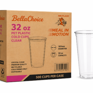 BellaChoice 32 oz PET Plastic Cold Cups – Clear – 107mm – 500/Case