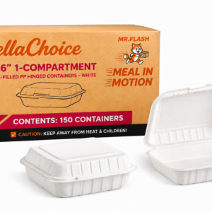 BellaChoice 9"× 6" 1-Compartment Mineral-Filled PP Hinged Container – White – 150/Case