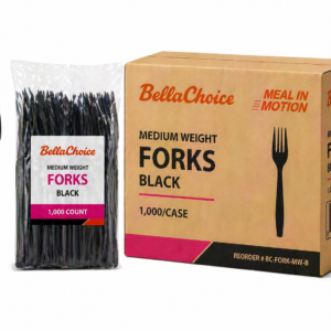 BellaChoice Medium Weight Plastic Forks – Black – 1,000/Case