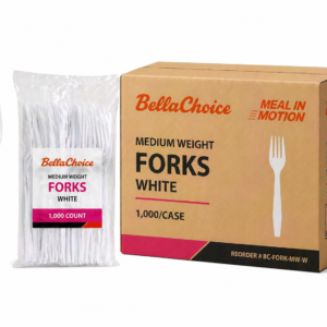 BellaChoice Medium Weight Plastic Forks – White – 1,000/Case