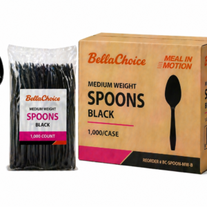 BellaChoice Medium Weight Plastic Spoons – Black – 1,000/Case