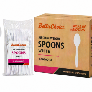 BellaChoice Medium Weight Plastic Spoons – White – 1,000/Case