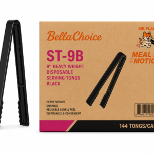 BellaChoice 9" Heavy Weight Disposable Serving Tongs Black – 144/Case