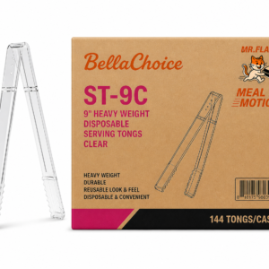 BellaChoice 9" Heavy Weight Disposable Serving Tongs Clear – 144/Case